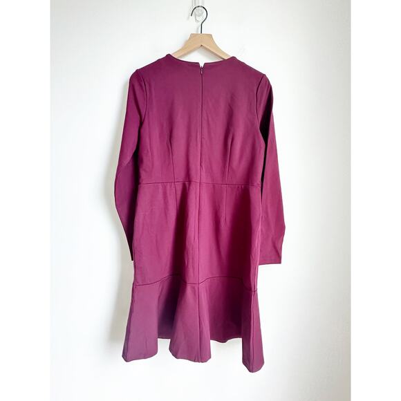 NWOT Ann Taylor Fit & Flare Dress Burgundy Crew Neck Long Sleeve Officewear 10 - Picture 4 of 5
